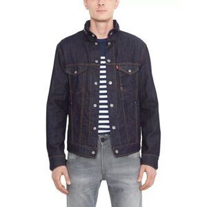 Levis Commuter Button Up Blue Denim Jean Jacket Vented w/ Stowable Hood Size L